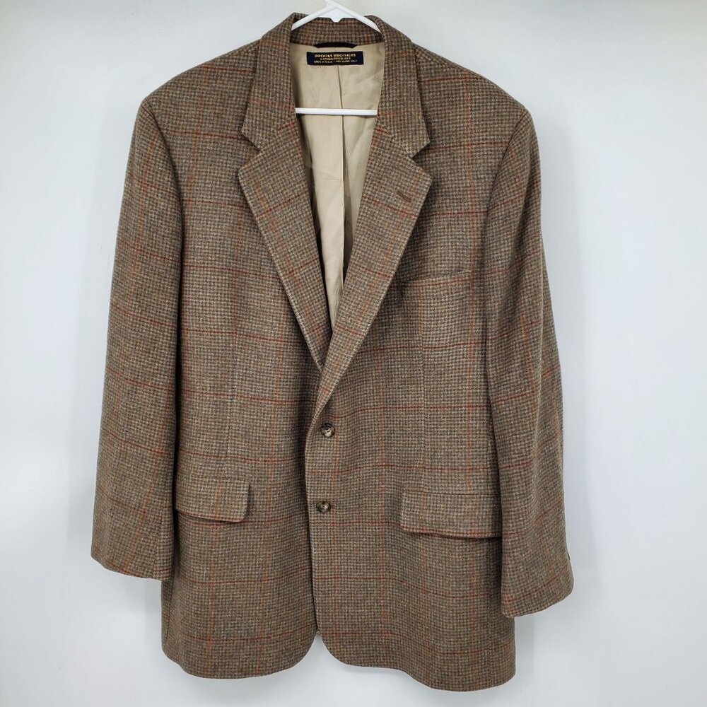Brooks Brothers 100% Camel Hair Brown Plaid Men's 2 Button Blazer Suit Jacket